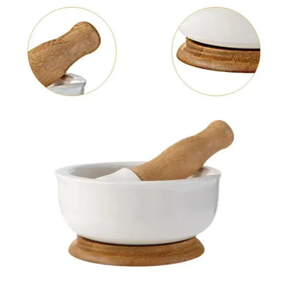 1PC Ceramic Mortar Pestle Manual Grinder European‑Style Pepper Grinding Bowl Crusher for Household Kitchen Use