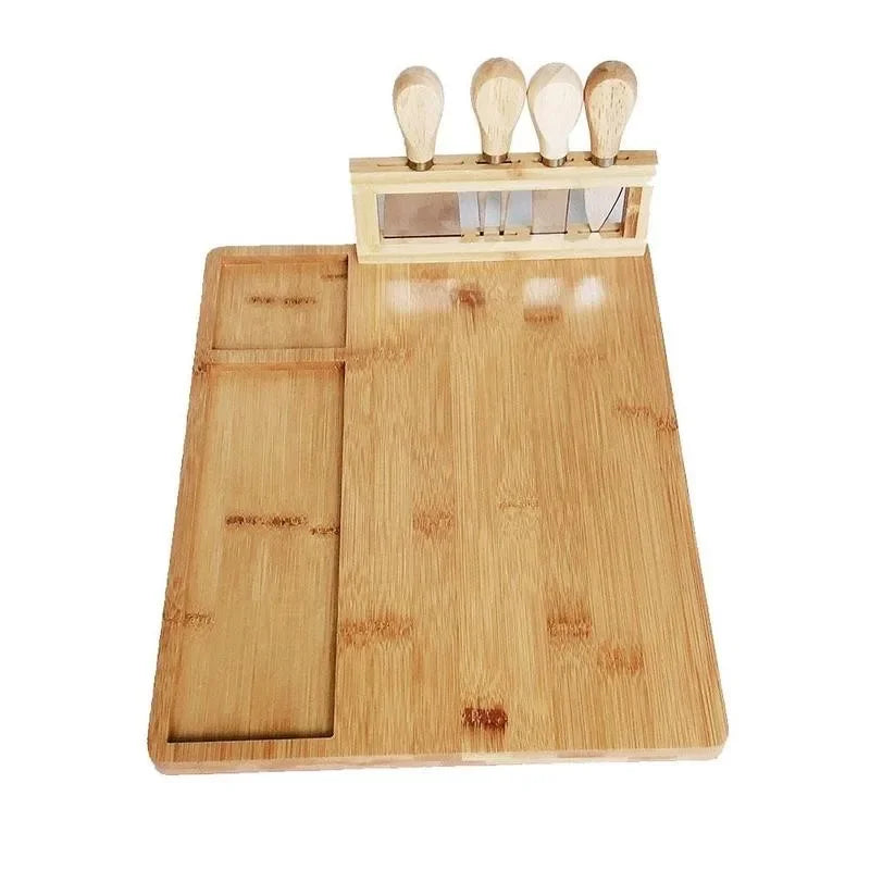 Charcuterie Board: Bamboo Cheese Board Set with Knife & Slicer
