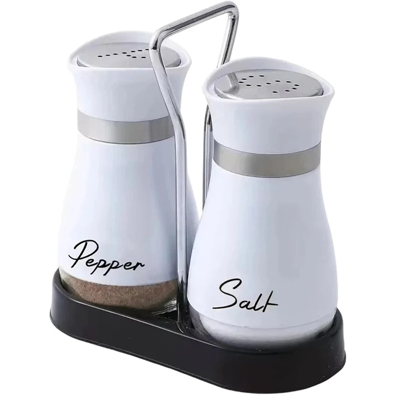 Glass Spice Bottle Adjustable Refillable Salt and Pepper Shakers with Shelf Spice Dispenser Pour Holes Kitchen Gadget