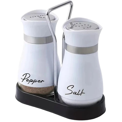 Glass Spice Bottle Adjustable Refillable Salt and Pepper Shakers with Shelf Spice Dispenser Pour Holes Kitchen Gadget