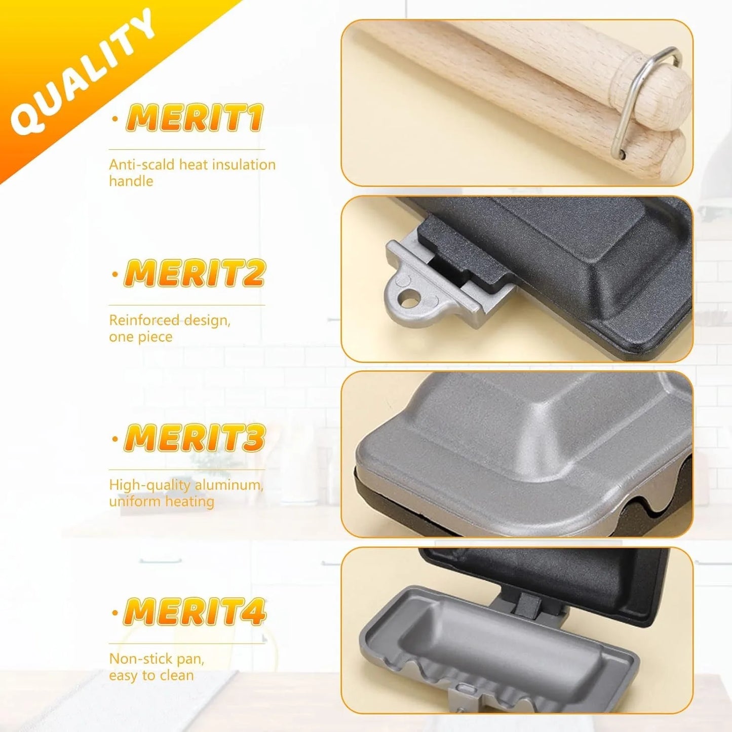 Hot Sandwich Maker, Double-Sided Sandwich Baking Pan,Double Sided Frying Pan for Breakfast,Hot Dog Toaster,Campfire Sandwich Maker(1Pcs)