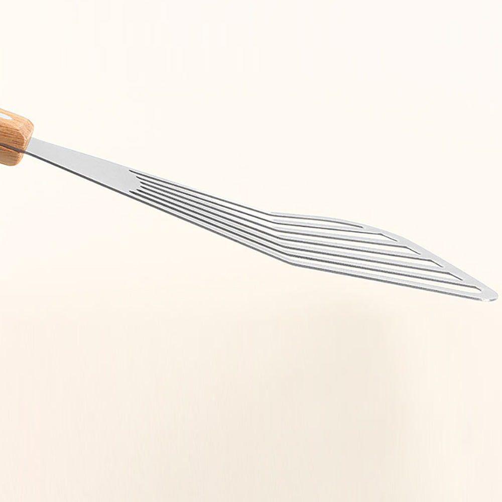 Fish Frying Spatula: Stainless Steel & Wood Handle