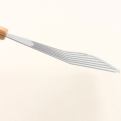 Fish Frying Spatula: Stainless Steel & Wood Handle