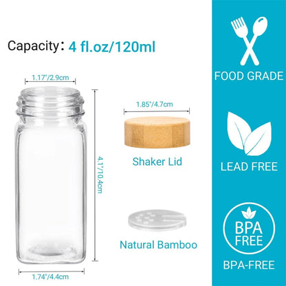 Spice Jars Set: 12 Bamboo Lid Jars + Labels & Funnel