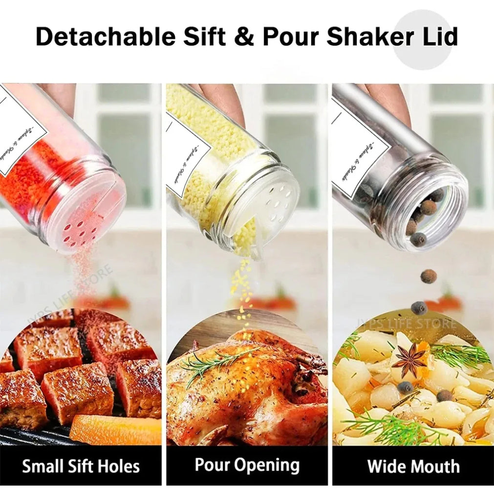 Spice Jars Set: 12 Bamboo Lid Jars + Labels & Funnel