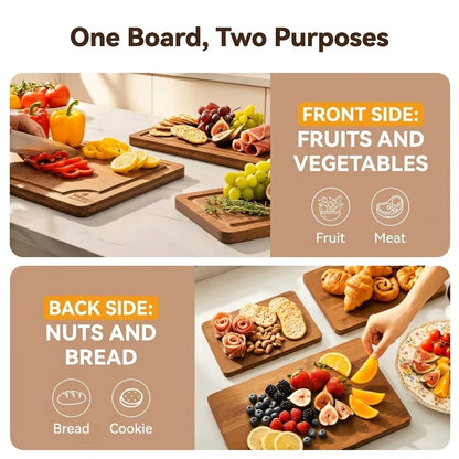 Nifogo 5 Pack Bamboo Cutting Boards Set with Juice Groove, Multipurpose Wooden Kitchen Chopping Boards for Meat, Vegetables, Bread, Serving Tray