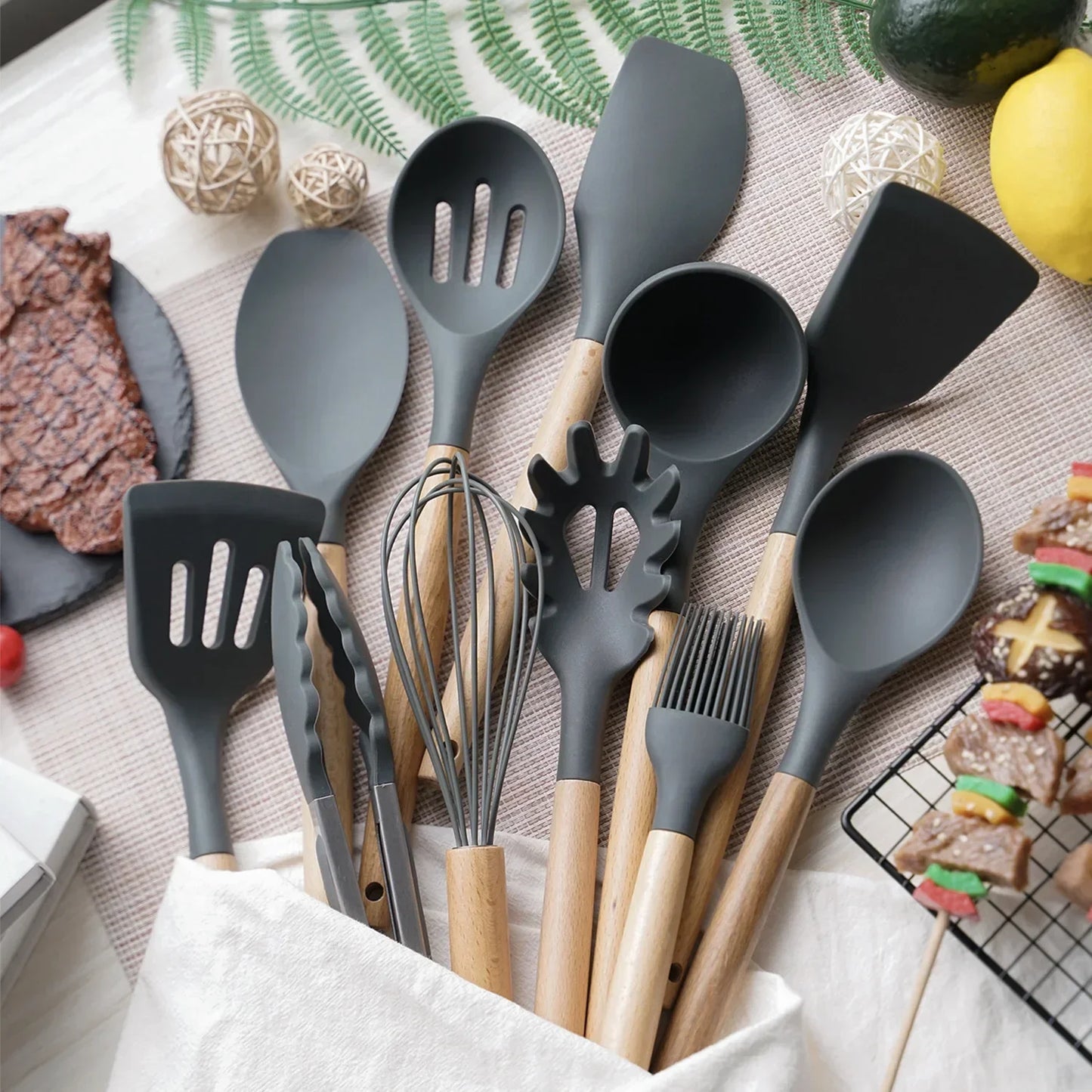 Silicone Kitchenware Utensils Set - 12PCS Non-Stick Cookware