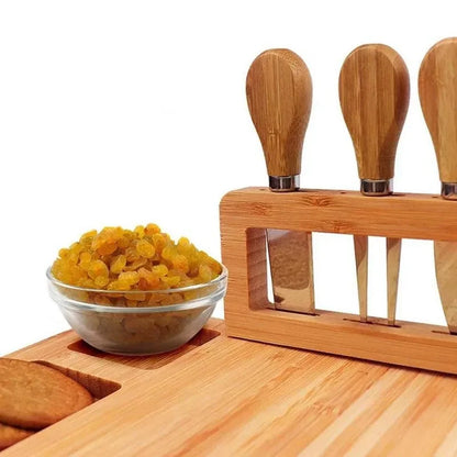 Charcuterie Board: Bamboo Cheese Board Set with Knife & Slicer