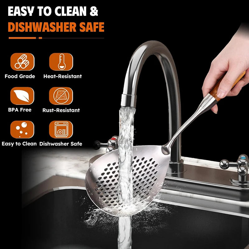 1Pc Heavy-Duty Stainless Steel Ladle Skimmer - High-Temp Resistant Fine Mesh Ergonomic Handle for Frying Hot Pot Kitchen Utensil