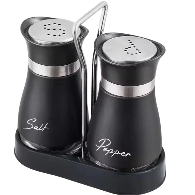 Glass Spice Bottle Adjustable Refillable Salt and Pepper Shakers with Shelf Spice Dispenser Pour Holes Kitchen Gadget