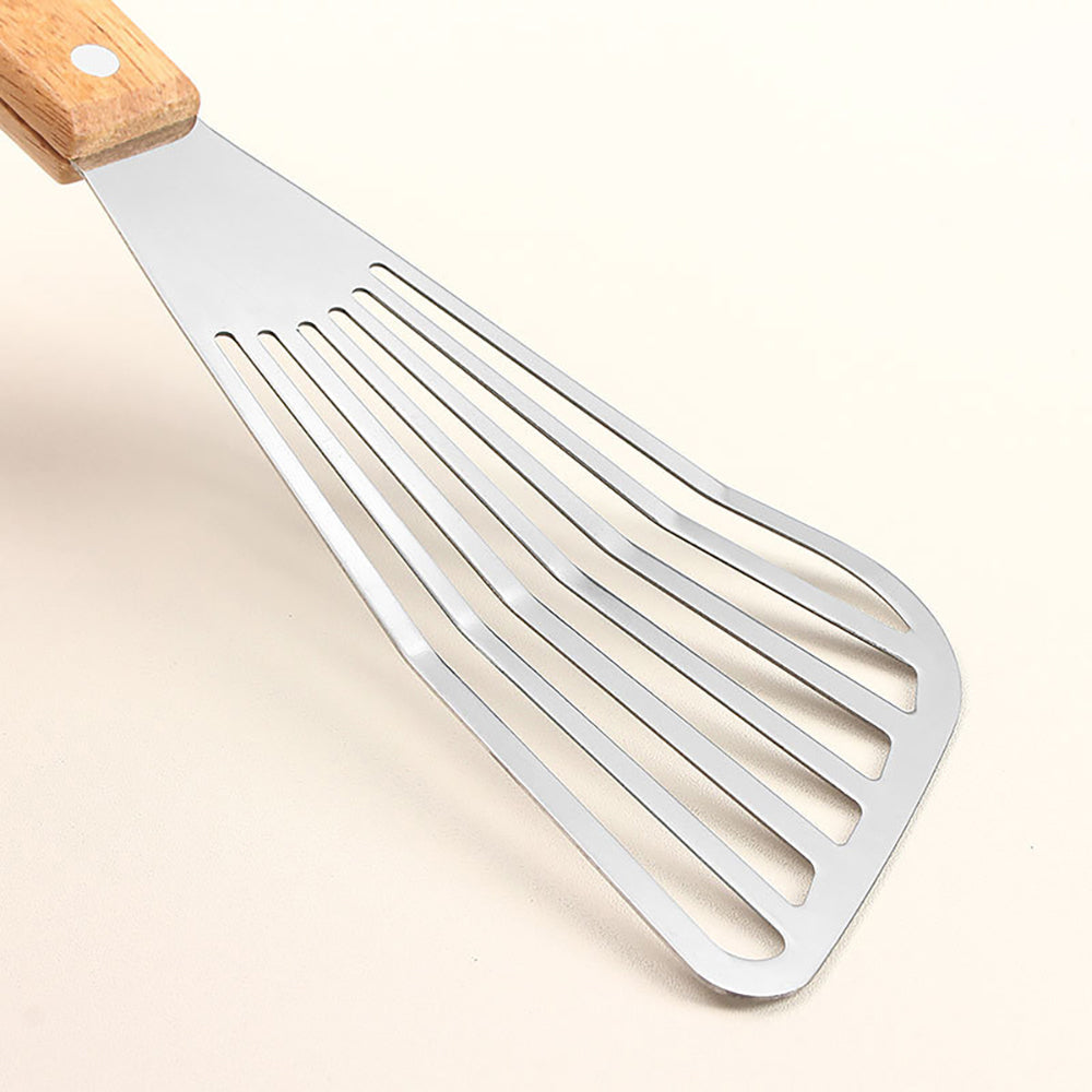 Fish Frying Spatula: Stainless Steel & Wood Handle