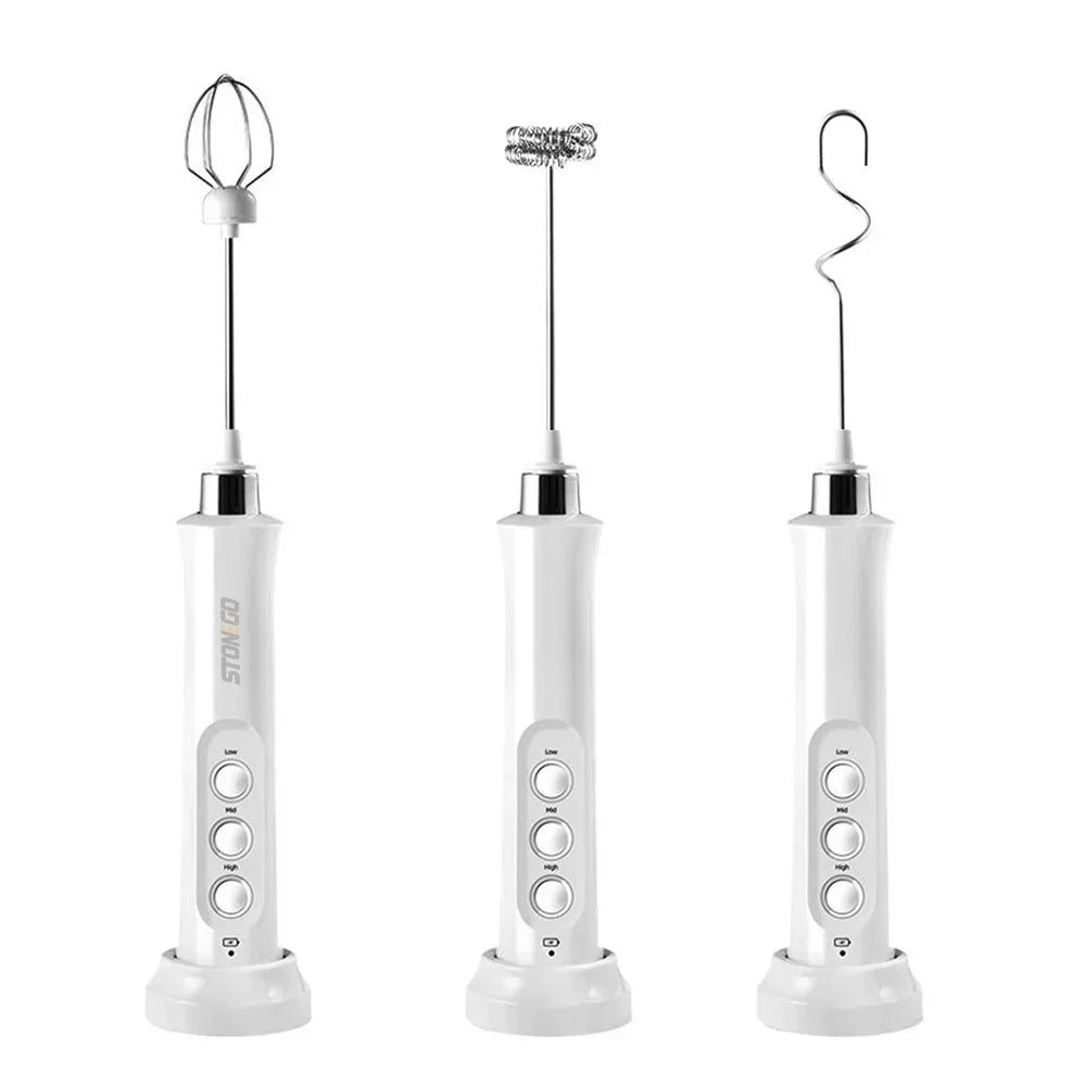 USB Rechargeable Milk Frother Mini Handheld Electric Foam Maker with 3 Speed Whisks for Latte Cappuccino Espresso Hot Chocolate Stainless Steel Egg Beater Drink Mixer Kitchen Gadgets Tools Great for Home Use and Quick Mixing