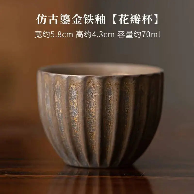 Japanese Gilded Iron Glazed Tea Cup Antique Crude Pottery Master Cup Tasting Tea Bowl Ceramic Coffee Water Mug Kung Fu Teaset