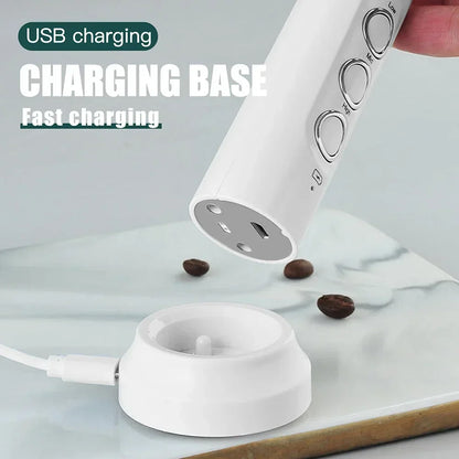 USB Rechargeable Milk Frother Mini Handheld Electric Foam Maker with 3 Speed Whisks for Latte Cappuccino Espresso Hot Chocolate Stainless Steel Egg Beater Drink Mixer Kitchen Gadgets Tools Great for Home Use and Quick Mixing