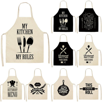 Apron: Alphabet Kitchen Aprons - Cotton Linen Bibs for Women