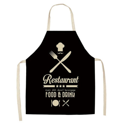 Apron: Alphabet Kitchen Aprons - Cotton Linen Bibs for Women
