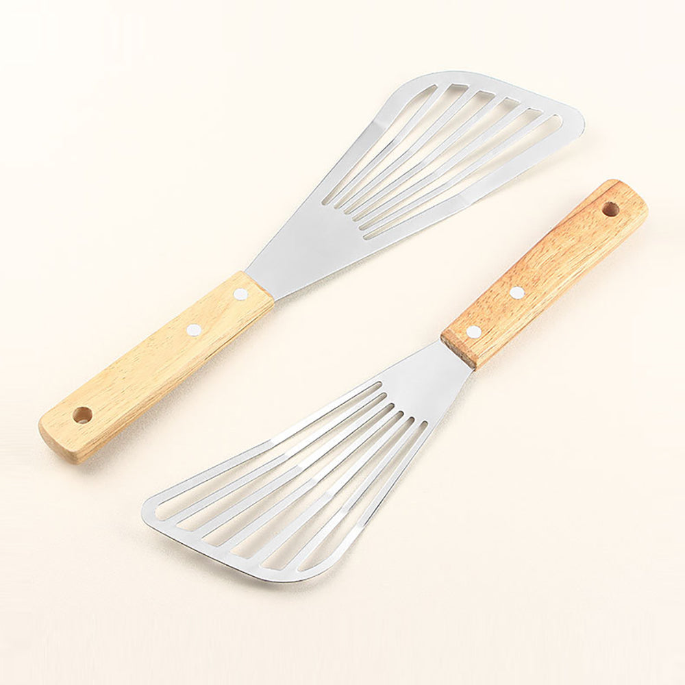 Fish Frying Spatula: Stainless Steel & Wood Handle