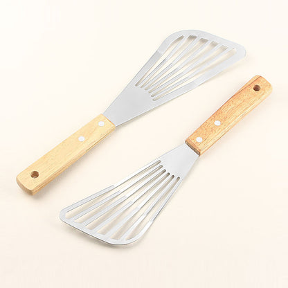 Fish Frying Spatula: Stainless Steel & Wood Handle