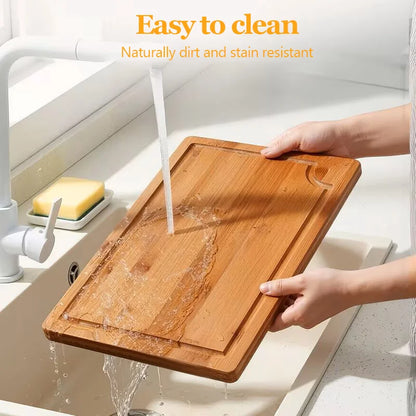 Nifogo 5 Pack Bamboo Cutting Boards Set with Juice Groove, Multipurpose Wooden Kitchen Chopping Boards for Meat, Vegetables, Bread, Serving Tray