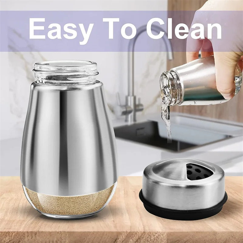 Stainless Steel Glass Bottom Salt and Pepper Seasoning Shaker Spice Dispenser Pepper Shaker BBQ Kitchen Gadgets Salt Containeri