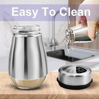 Stainless Steel Glass Bottom Salt and Pepper Seasoning Shaker Spice Dispenser Pepper Shaker BBQ Kitchen Gadgets Salt Containeri
