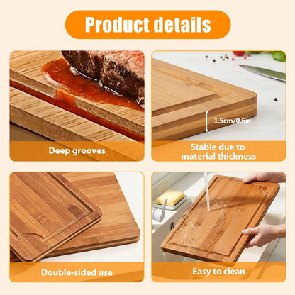 Nifogo 5 Pack Bamboo Cutting Boards Set with Juice Groove, Multipurpose Wooden Kitchen Chopping Boards for Meat, Vegetables, Bread, Serving Tray