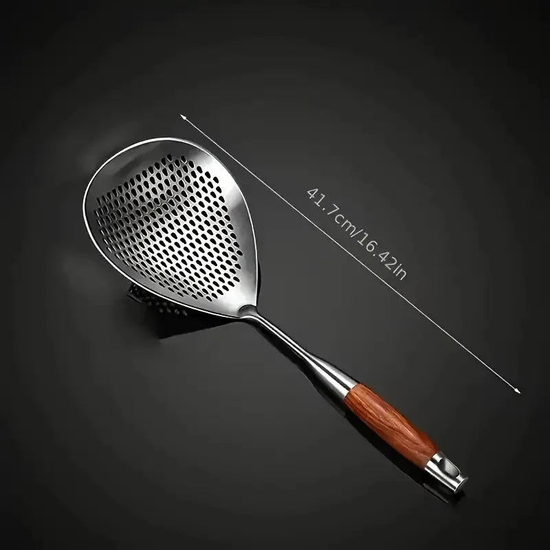 1Pc Heavy-Duty Stainless Steel Ladle Skimmer - High-Temp Resistant Fine Mesh Ergonomic Handle for Frying Hot Pot Kitchen Utensil