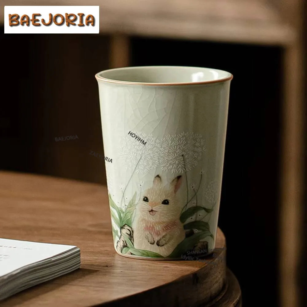250ml Cream Ru Kiln Porcelain Teacup Cute Rabbit Cola Cup Tea Making Water Jug Large Ceramic Coffee Cup Kung Fu Teaset Drinkware