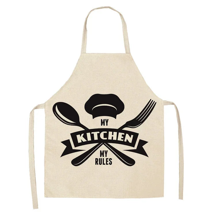 Apron: Alphabet Kitchen Aprons - Cotton Linen Bibs for Women