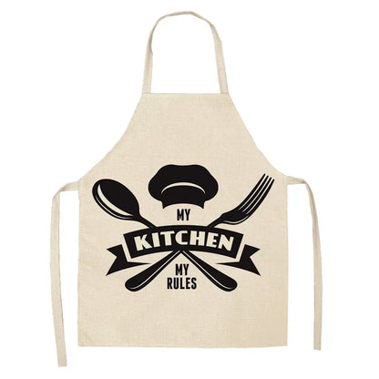 Apron: Alphabet Kitchen Aprons - Cotton Linen Bibs for Women