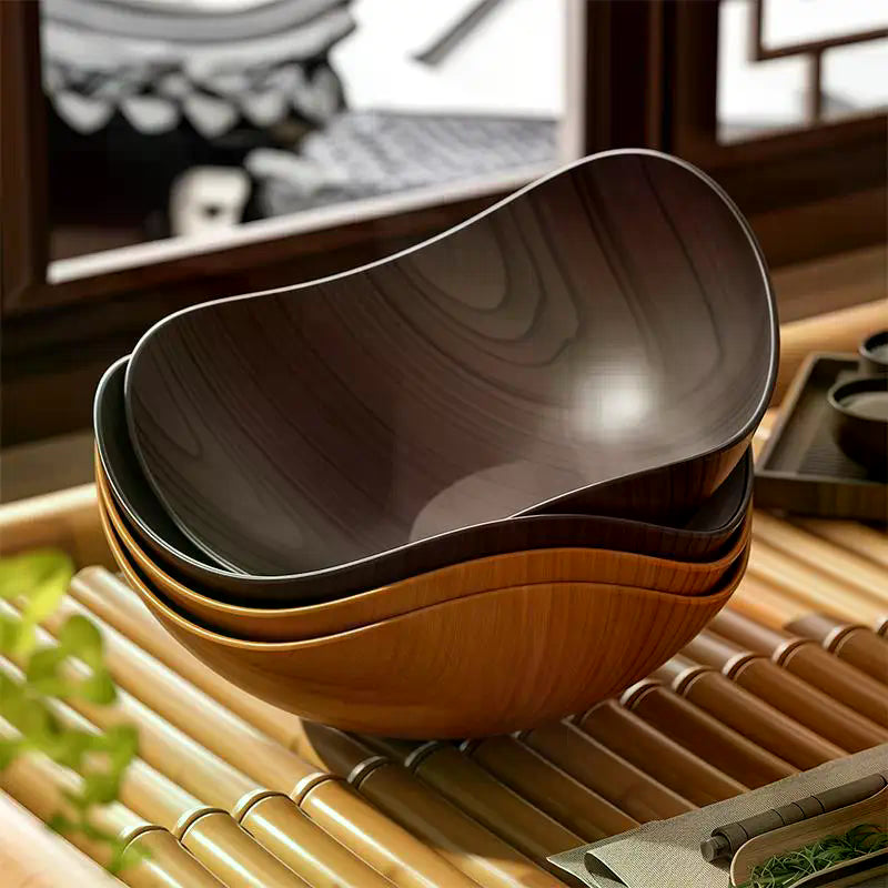 4/8PCS Wood Grain Plastic Salad Bowl - Multifunctional Salad Fruit Candy Container For Party Gathering Table Supplies