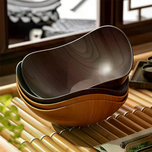 4/8PCS Wood Grain Plastic Salad Bowl - Multifunctional Salad Fruit Candy Container For Party Gathering Table Supplies