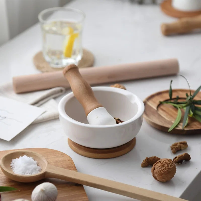 1PC Ceramic Mortar Pestle Manual Grinder European‑Style Pepper Grinding Bowl Crusher for Household Kitchen Use