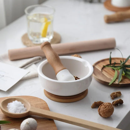 1PC Ceramic Mortar Pestle Manual Grinder European‑Style Pepper Grinding Bowl Crusher for Household Kitchen Use
