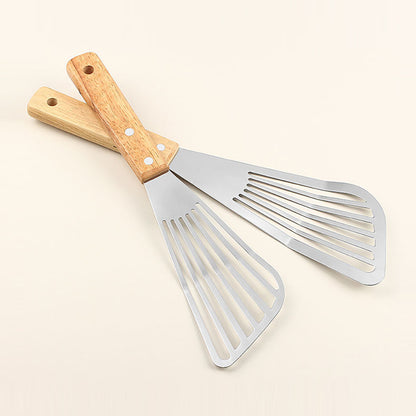 Fish Frying Spatula: Stainless Steel & Wood Handle