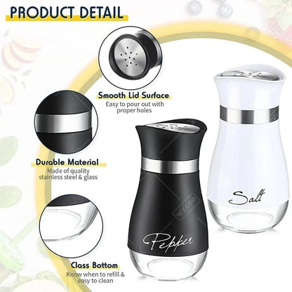 Glass Spice Bottle Adjustable Refillable Salt and Pepper Shakers with Shelf Spice Dispenser Pour Holes Kitchen Gadget