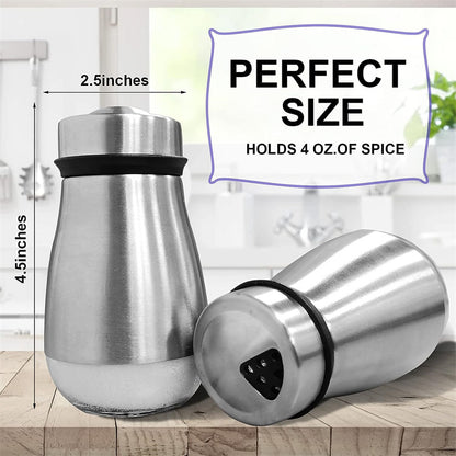 Stainless Steel Salt & Pepper Shaker - Glass Bottom Spice Jar Dispenser
