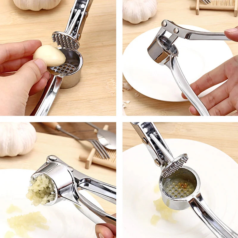 Garlic Press: Stainless Steel Garlic Press - Handheld Crusher & Mincer