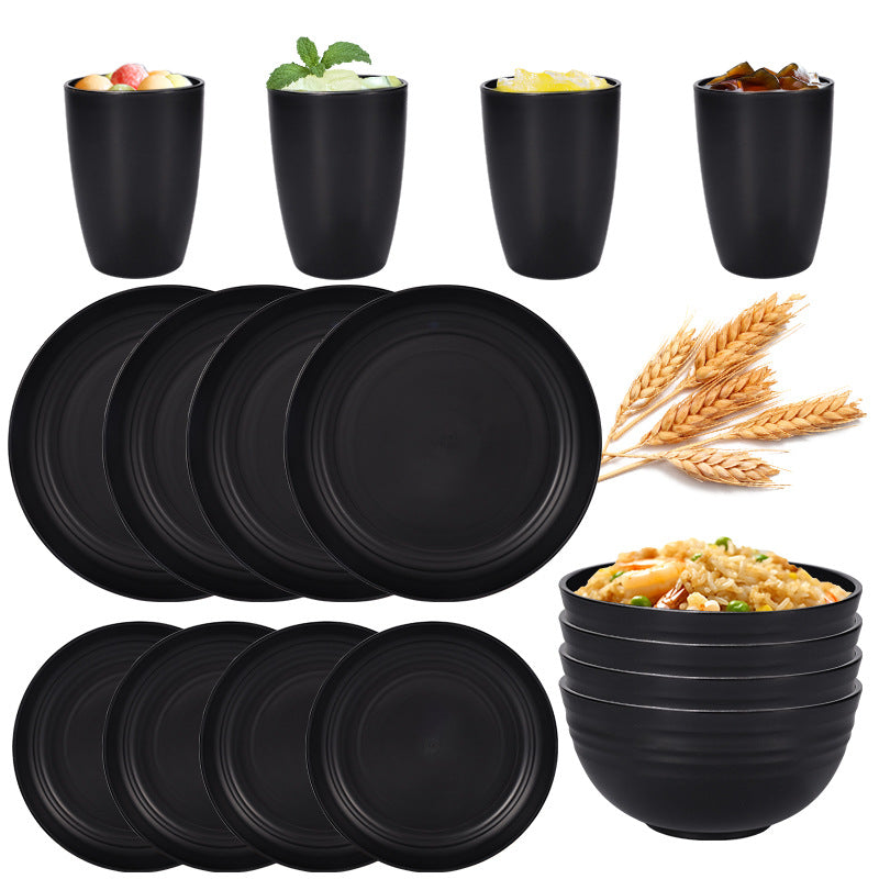 Plate Set: Black PP Cutlery Set - 4/16pcs Outdoor Camping Essentials