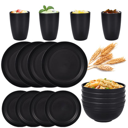 Plate Set: Black PP Cutlery Set - 4/16pcs Outdoor Camping Essentials