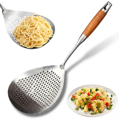1Pc Heavy-Duty Stainless Steel Ladle Skimmer - High-Temp Resistant Fine Mesh Ergonomic Handle for Frying Hot Pot Kitchen Utensil