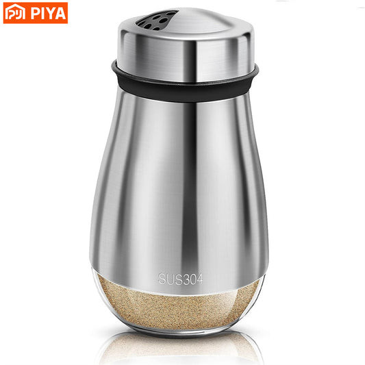 Stainless Steel Salt & Pepper Shaker - Glass Bottom Spice Jar Dispenser