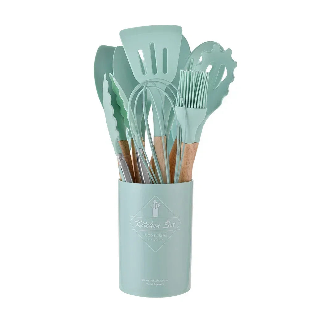 Silicone Kitchenware Utensils Set - 12PCS Non-Stick Cookware
