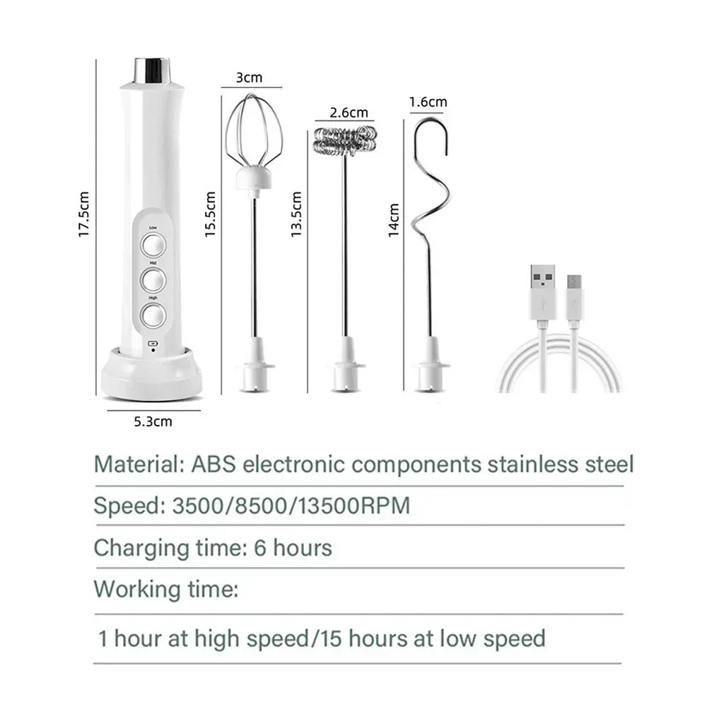 USB Rechargeable Milk Frother Mini Handheld Electric Foam Maker with 3 Speed Whisks for Latte Cappuccino Espresso Hot Chocolate Stainless Steel Egg Beater Drink Mixer Kitchen Gadgets Tools Great for Home Use and Quick Mixing