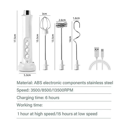 USB Rechargeable Milk Frother Mini Handheld Electric Foam Maker with 3 Speed Whisks for Latte Cappuccino Espresso Hot Chocolate Stainless Steel Egg Beater Drink Mixer Kitchen Gadgets Tools Great for Home Use and Quick Mixing