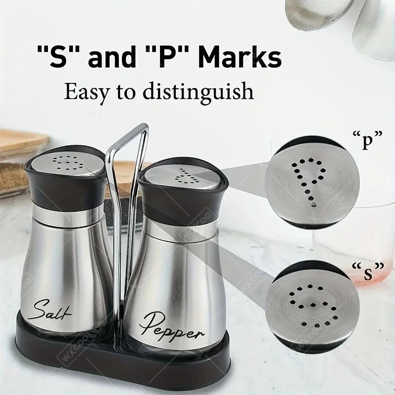 Glass Spice Bottle Adjustable Refillable Salt and Pepper Shakers with Shelf Spice Dispenser Pour Holes Kitchen Gadget