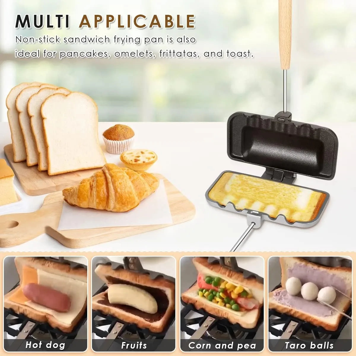 Hot Sandwich Maker, Double-Sided Sandwich Baking Pan,Double Sided Frying Pan for Breakfast,Hot Dog Toaster,Campfire Sandwich Maker(1Pcs)