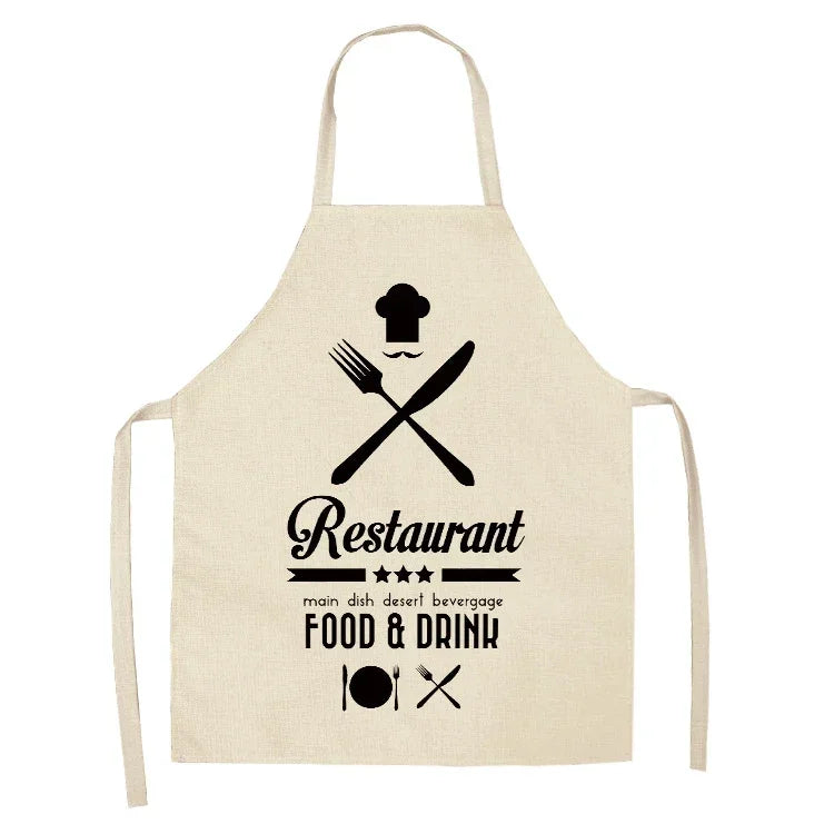 Apron: Alphabet Kitchen Aprons - Cotton Linen Bibs for Women