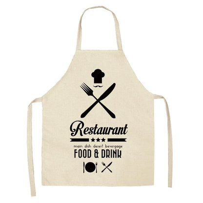 Apron: Alphabet Kitchen Aprons - Cotton Linen Bibs for Women