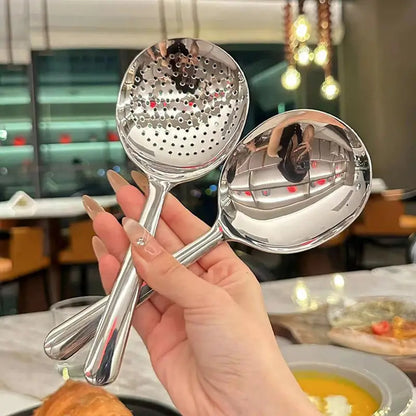 Serving Spoon: Stainless Steel Ladle - Heat Insulated Handle, Drain Hole